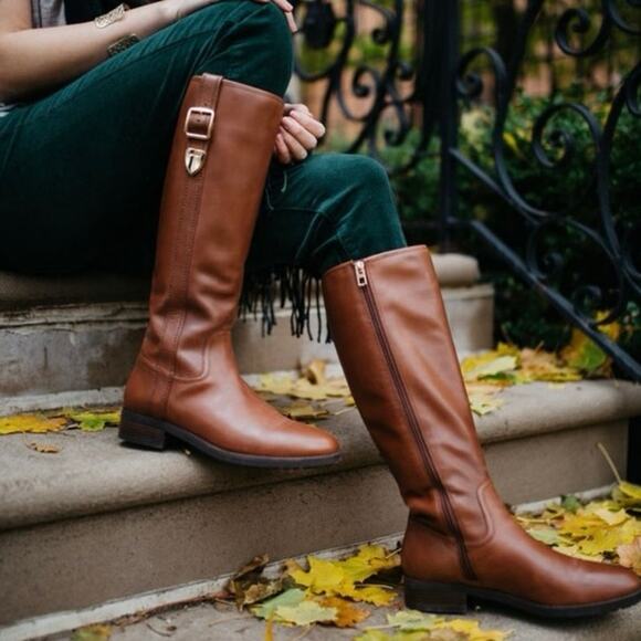 Coach Women’s Easton Brown Leather Saddle Riding Boots, Size 7 - Picture 1 of 16